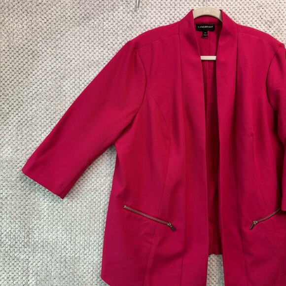 Lane Bryant Blazer 24 Fuchsia Pink Open Front Zip Pockets Mid Length 3/4 Sleeve - Picture 4 of 13